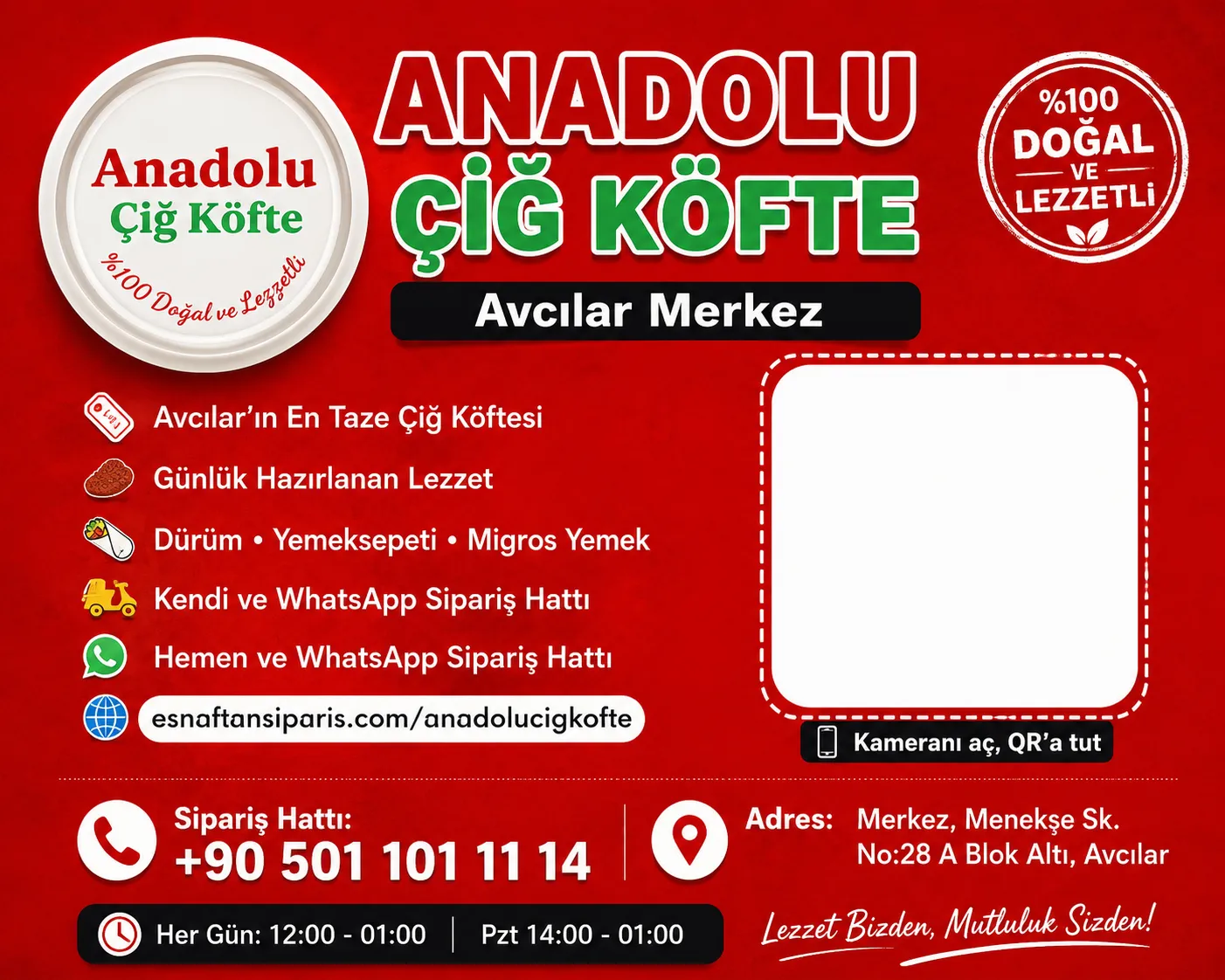 Anadolu Çiğ Köfte QR sipariş örneği
